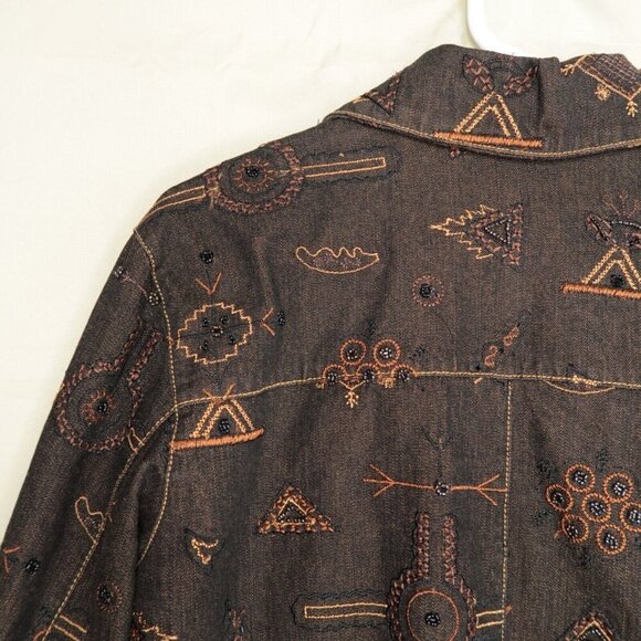 Chico’s Brown Denim Jean Jacket Anniversary Collection Silk Lined Women's Medium - Picture 8 of 13